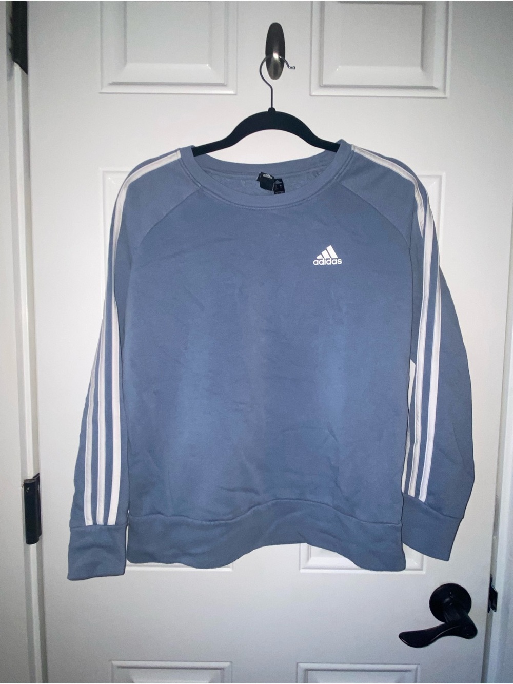 adidas Women’s Light Blue Crewneck Sweatshirt with White Stripes